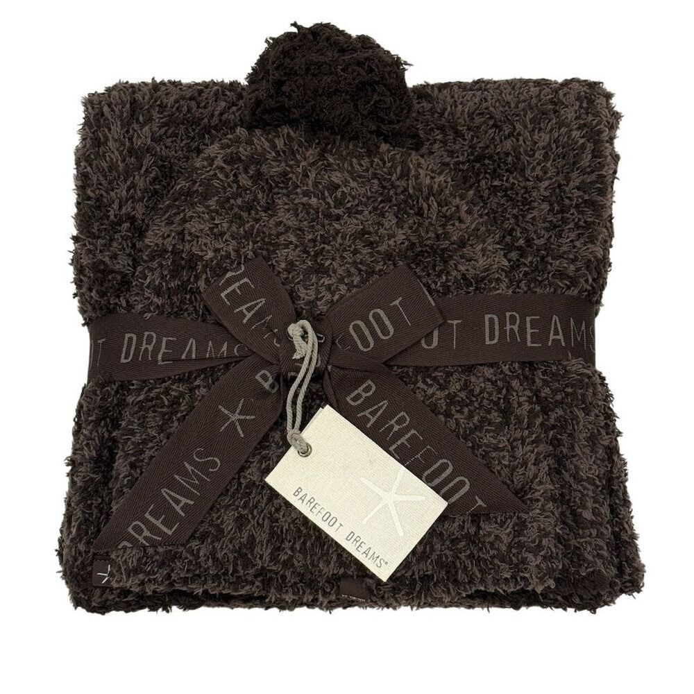 Barefoot Dreams CozyChic Pom Pom Beanie & Scarf Gift Set Espresso Cocoa Soft NWT